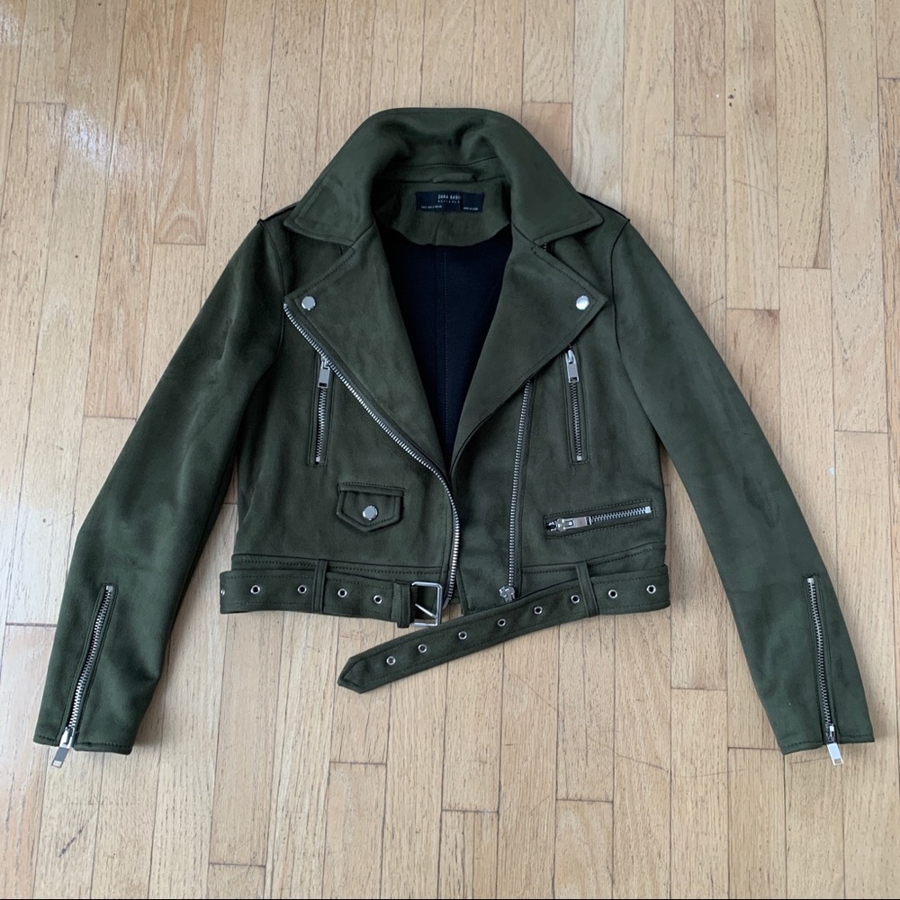 Zara Green Suede Moto Jacket